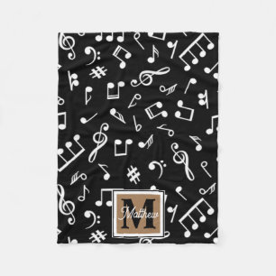 Couverture Polaire Noir et blanc Note Musicien Monogramme