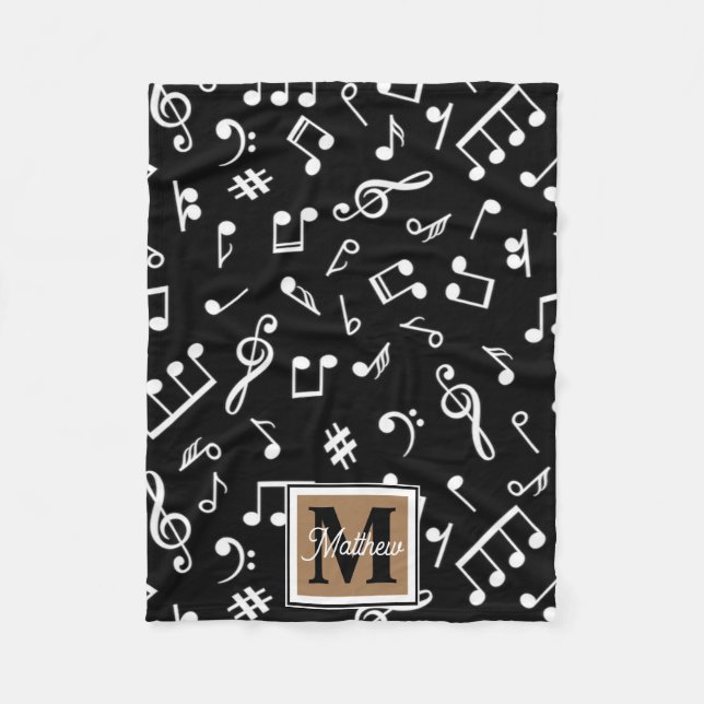 Couverture Polaire Noir et blanc Note Musicien Monogramme (Devant)