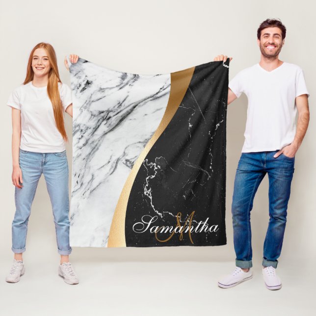 Couverture Polaire Noir et Marbre blanc (En situation)