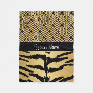Couverture Polaire Noir et motif animal de tigre d'or