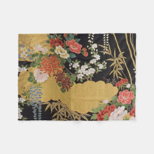Couverture Polaire Noir et or traditionnel japonais Kimono floral