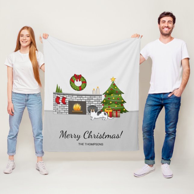 Couverture Polaire Noir Et Tan Pied Longues Cheveux Dachshund Noël (En situation)