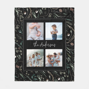 Couverture Polaire Noir moderne élégante aquarelle botanique 4 photo