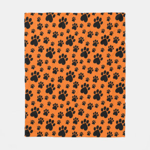Couverture Polaire Noir sur Orange Heart Empreinte de patte