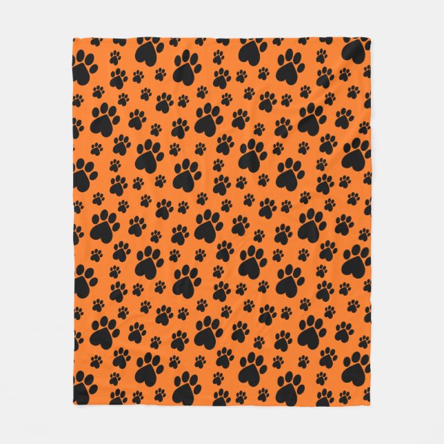 Couverture Polaire Noir sur Orange Heart Empreinte de patte (Devant)