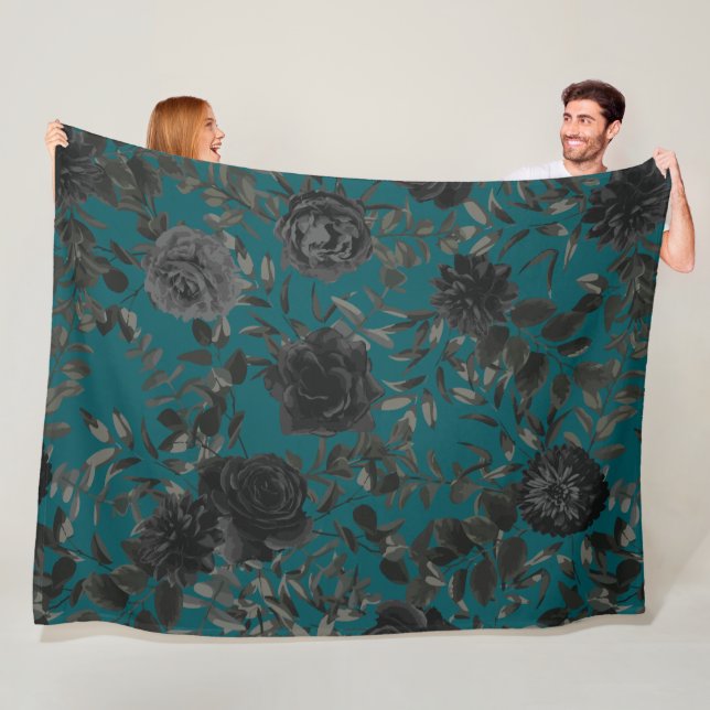 Couverture Polaire Noir Turquoise Rose gothique Élégant mariage (En situation)