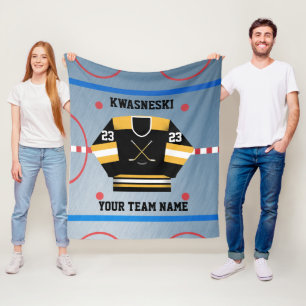 Couverture Polaire Noir Wh Patinoire de hockey sur glace Joueur Jer