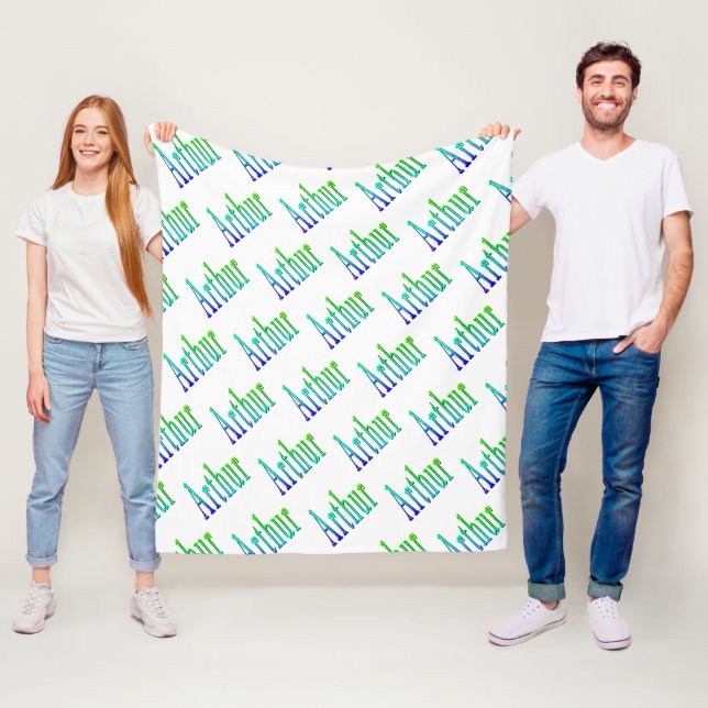 Couverture Polaire Nom Arthur En Vert Et Bleu, (En situation)