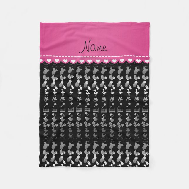Couverture Polaire Nom biberon noir rattle pacifier cigogne (Devant)