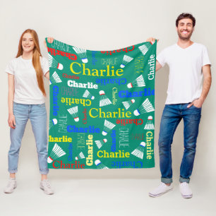 Couverture Polaire Nom blanc, bleu, rouge et vert du badminton