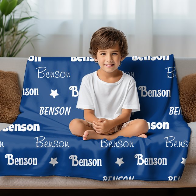 Couverture Polaire Nom bleu marine mignon répétable personnalisé (Créateur téléchargé)