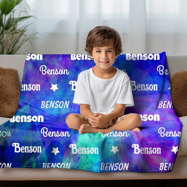 Couverture Polaire Nom bleu turquoise mignon répétition personnalisé (Créateur téléchargé)