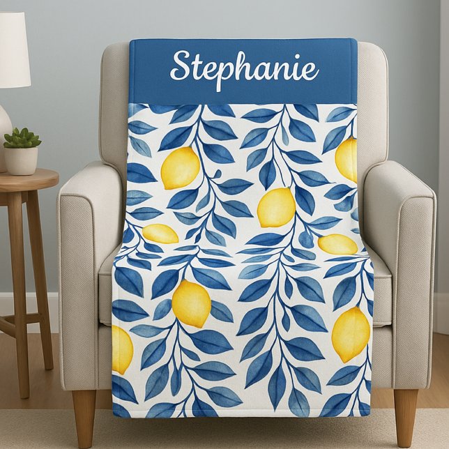 Couverture Polaire Nom Citron Aquarelle Bleu Jaune (Créateur téléchargé)