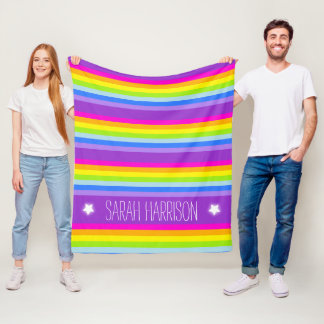Couverture Polaire Nom coloré rainbow stripes personnalisées