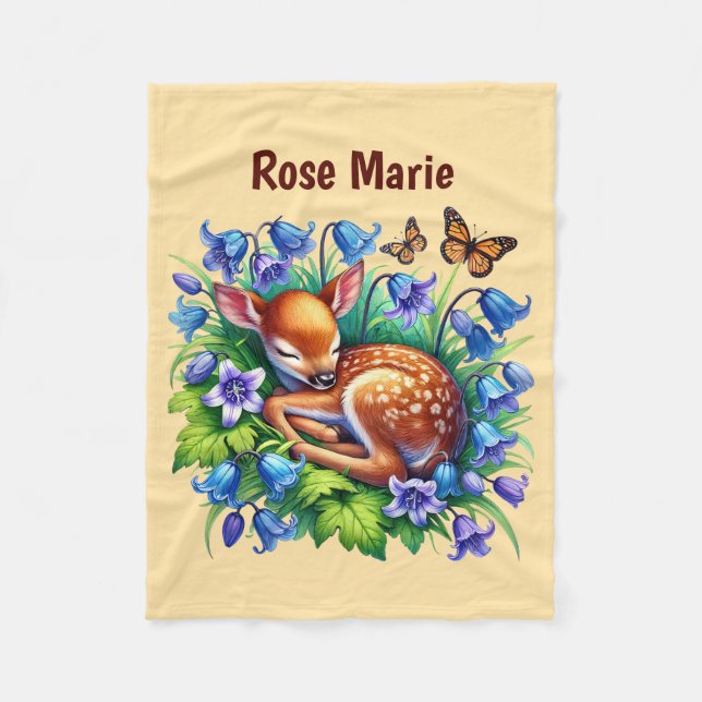 Couverture Polaire Nom d'ajout de cerf de bébé mignon (Devant)