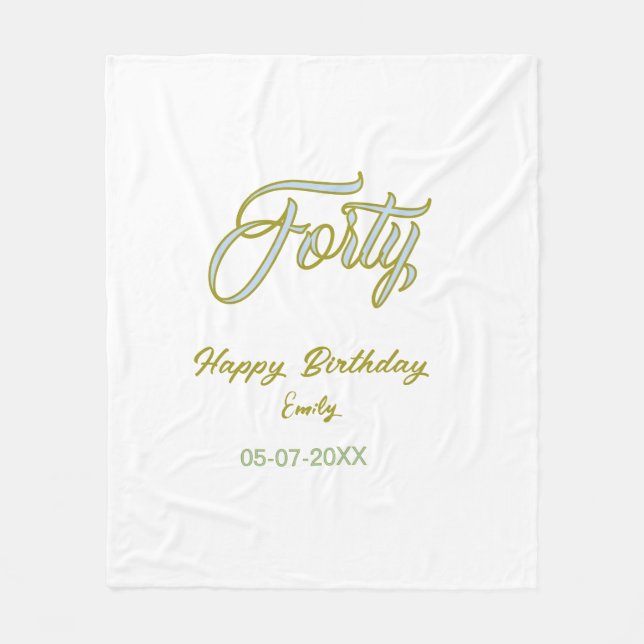 Couverture Polaire nom date anniversaire quarante bleu vert pastel te (Devant)