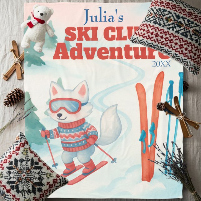 Couverture Polaire Nom d'aventure du Club de Ski Renard Arctique (Ski Club Adventure Name Arctic Fox Fleece Blanket)