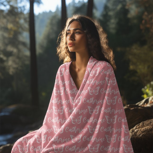 Couverture Polaire Nom de calligraphie personnalisée papillon tendanc (Créateur téléchargé)