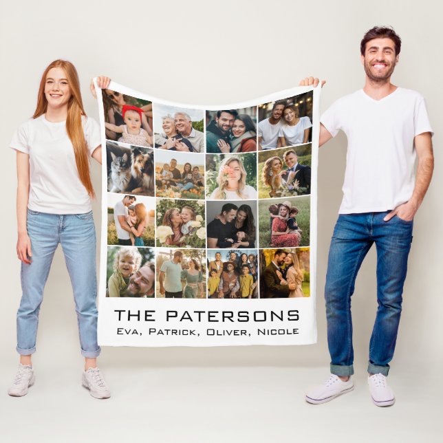 Couverture Polaire Nom de famille 16 Photo Collage moderne Elégant no (En situation)