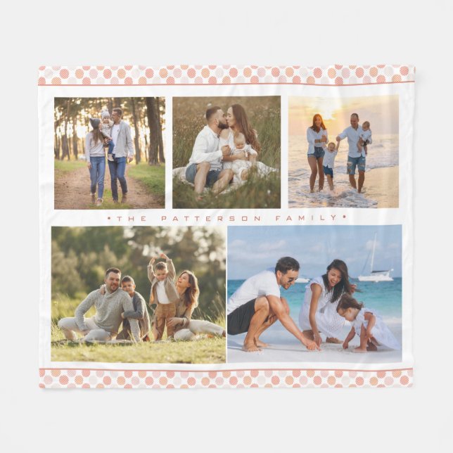 Couverture Polaire Nom De Famille 5 Photo Collage Rose Girly Moderne (Devant (Horizontal))