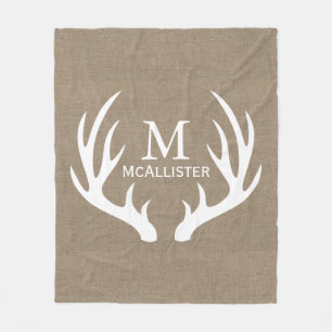 Couverture Polaire Nom de famille blanc rustique de toile de jute de