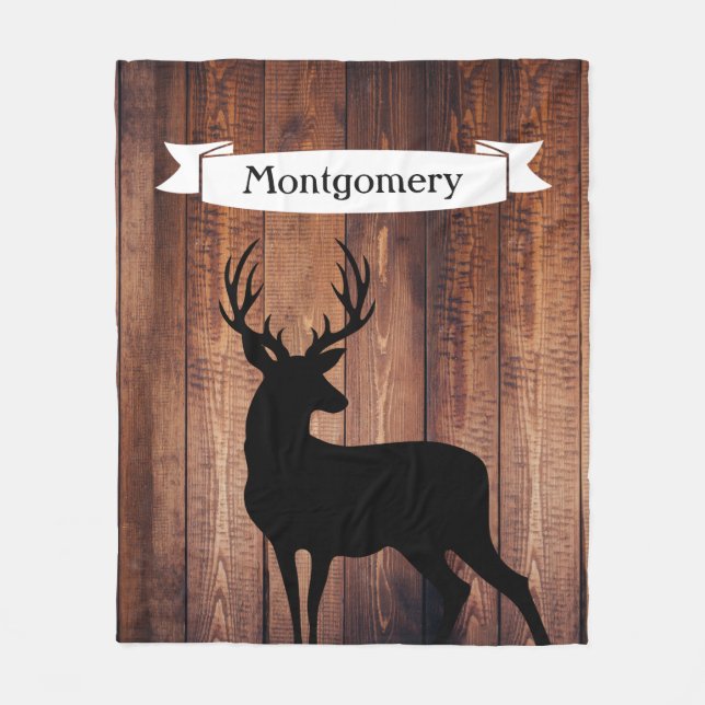 Couverture Polaire Nom de famille du bois rustique de ruban de cerfs (Devant)