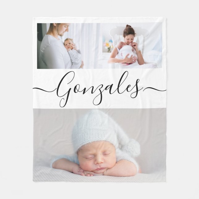 Couverture Polaire Nom de famille moderne Script Photos personnalisée (Devant)