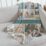 Couverture Polaire Nom de famille Monogramme | 15 Collage photo<br><div class="desc">Customisez cette couverture molle en toison avec 15 photos carrés disposées dans une mise en page de collage de grille, avec monogramme initial, nom de famille et belle citation. Conservez le devis tel quel ou modifiez votre légende personnalisée. Toutes les couleurs peuvent être changées, y compris la bannière "verdure" qui...</div>