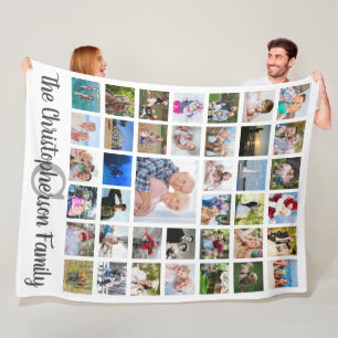 Couverture Polaire Nom de famille Monogramme 39 Photo Collage Script 