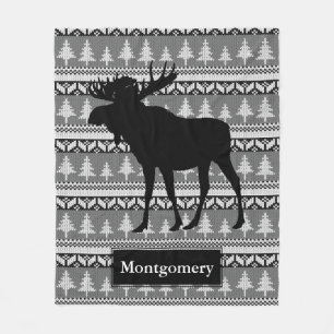 Couverture Polaire Nom de famille nordique de motif d'orignaux noirs