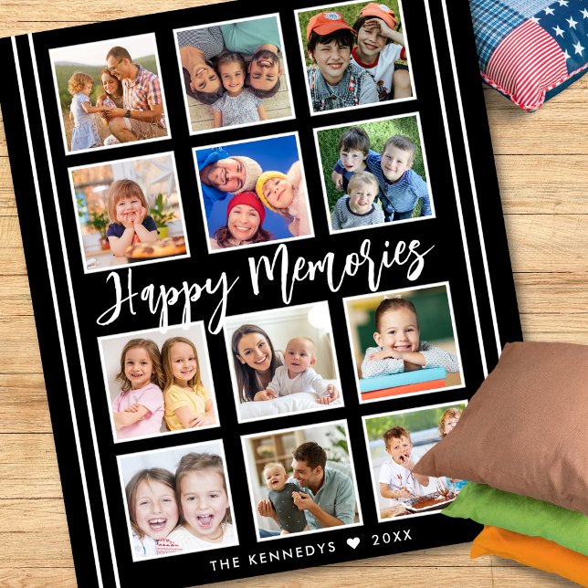 Couverture Polaire Nom de famille personnalisé 12 Photo Collage noir (Créateur téléchargé)