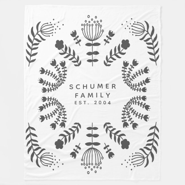 Couverture Polaire Nom de famille personnalisé Noir Blanc Scandi Folk (Devant)