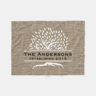 Couverture Polaire Nom de famille rustique de toile de jute d'arbre