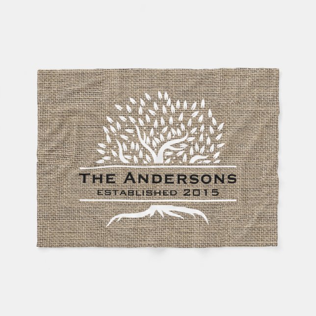 Couverture Polaire Nom de famille rustique de toile de jute d'arbre (Devant (Horizontal))