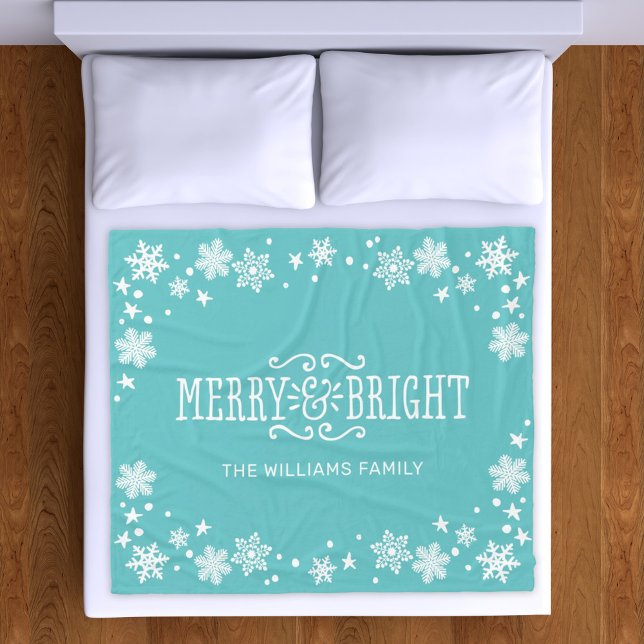 Couverture Polaire Nom de famille Teal Merry et Bright (Créateur téléchargé)