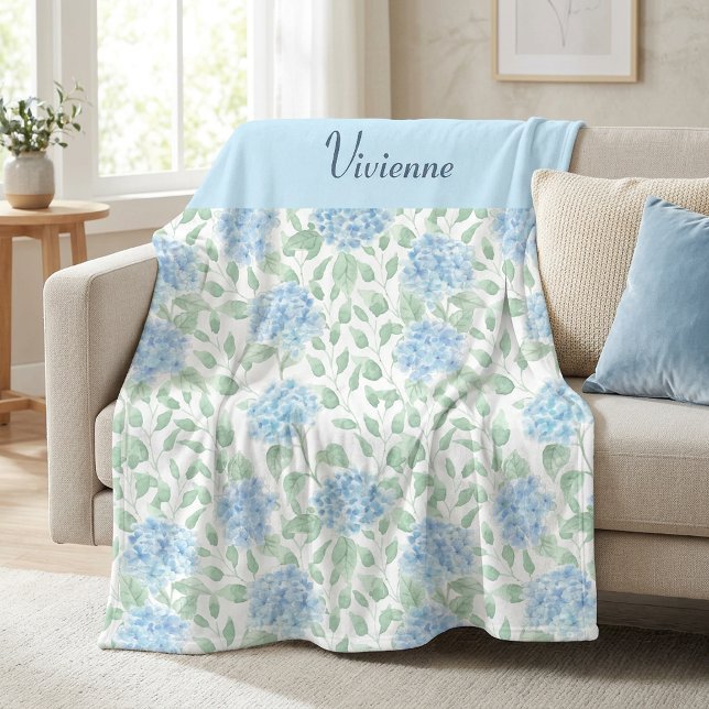 Couverture Polaire Nom de fleur sauvage aquarelle bleu vert (Blue Green Watercolor Wildflower Name Fleece Blanket)