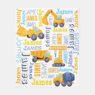 Couverture Polaire Nom de garçon personnalisé de construction camions