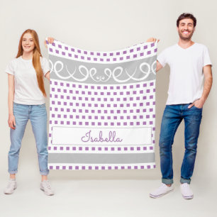 Couverture Polaire Nom de la fille mignonne Carré violet Pois et tour
