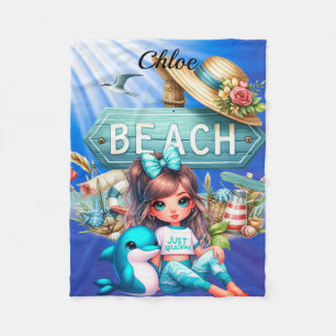 Couverture Polaire Nom de la fille personnalisée avec panneau de plag