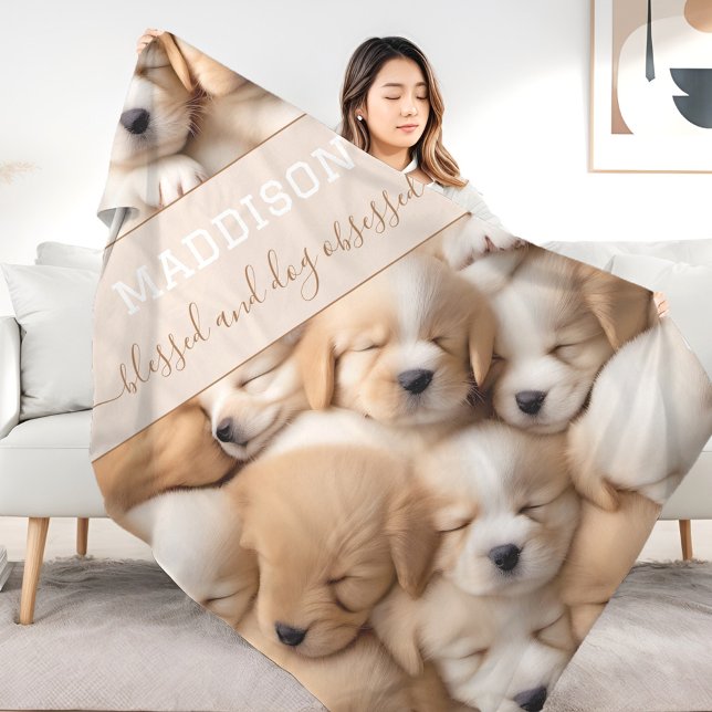 Couverture Polaire Nom de l'Amoureux des chiens des chiots mignons Bl (Cute Puppies Dog Lover Name Fleece Blanket)