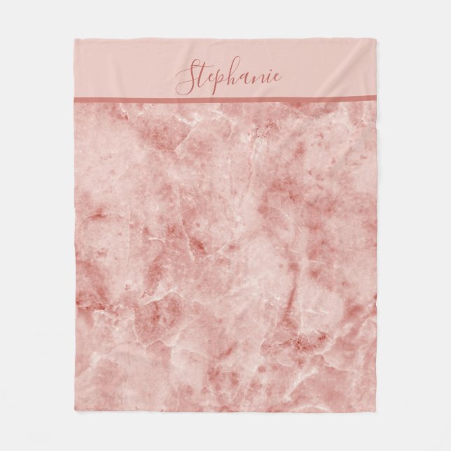 Couverture Polaire Nom de monogramme Corail Rose Marbre Blanc  (Devant)