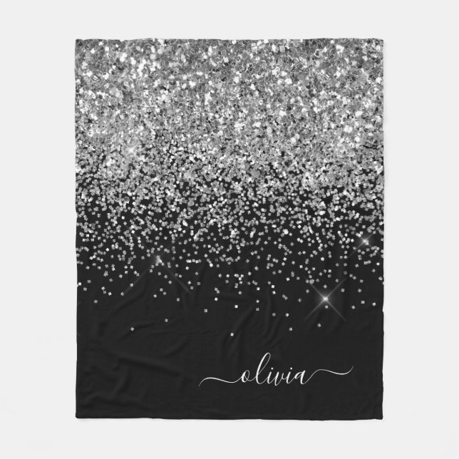 Couverture Polaire Nom de monogramme pailleté glitter girly noir arge (Devant)