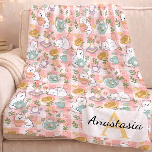 Couverture Polaire Nom de monogramme personnalisé Thé pastel rose éle