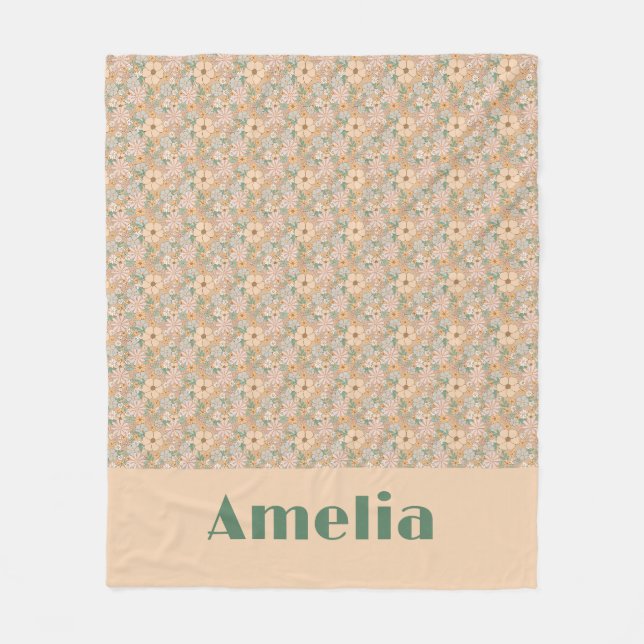 Couverture Polaire nom de motif floral beige pastel (Devant)