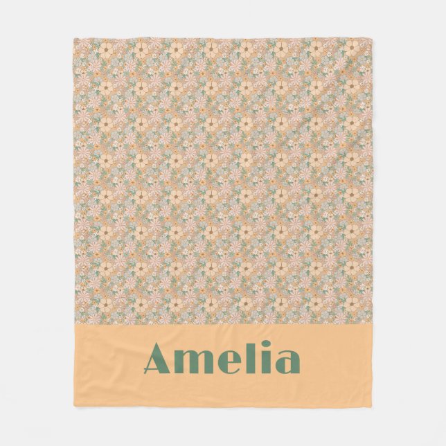 Couverture Polaire nom de motif floral beige pastel (Devant)