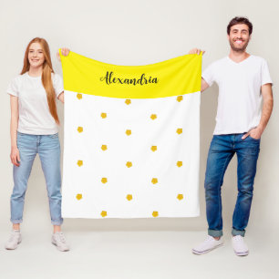 Couverture Polaire Nom de photo de fleur sauvage jaune doré Monogramm
