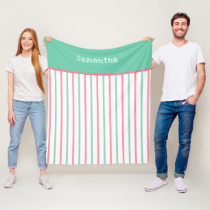 Couverture Polaire Nom de rayures vert menthe rose