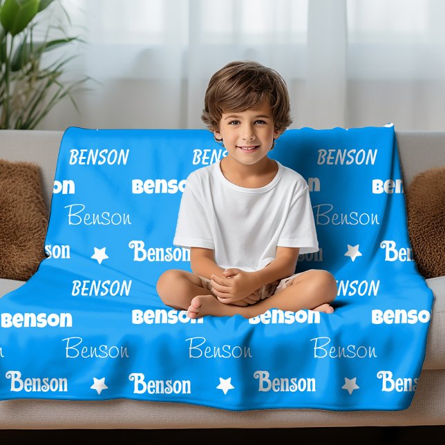 Couverture Polaire Nom de répétition bleu mignon personnalisé (Créateur téléchargé)