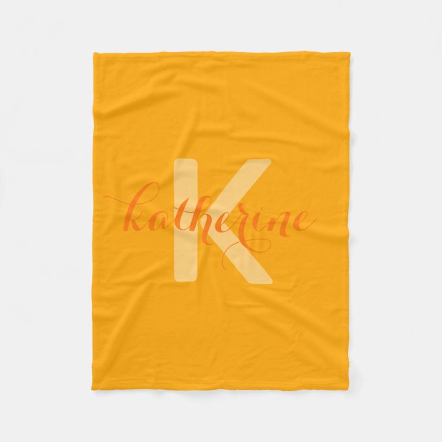 Couverture Polaire Nom de script à monogramme orange (Devant)