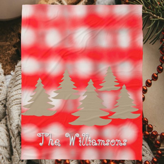 Couverture Polaire Nom de script mignon tartan rouge or blanc arbres (Créateur téléchargé)